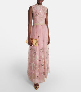Costarellos Embroidered tulle gown