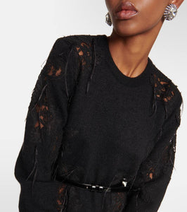 Costarellos Feather, crochet and fringe dress