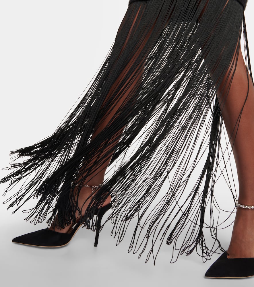 Costarellos Feather, crochet and fringe dress