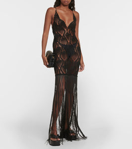 Costarellos Fringed crochet maxi dress