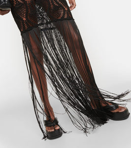 Costarellos Fringed crochet maxi dress