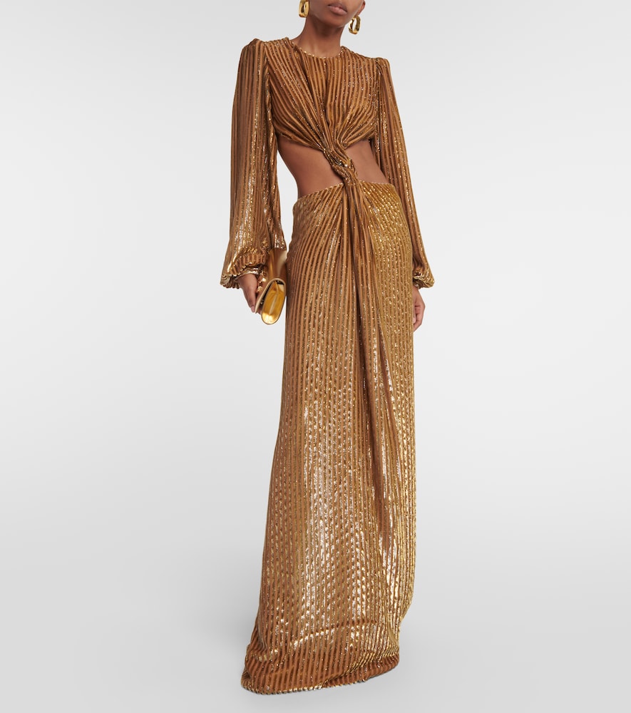 Costarellos Galena striped cutout fil coup√É¬© gown