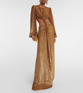 Costarellos Galena striped cutout fil coup√É¬© gown