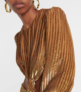 Costarellos Galena striped cutout fil coup√É¬© gown