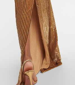 Costarellos Galena striped cutout fil coup√É¬© gown