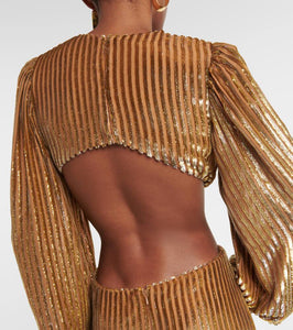 Costarellos Galena striped cutout fil coup√É¬© gown