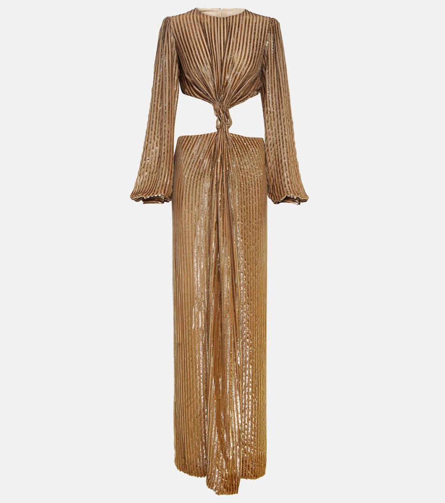 Costarellos Galena striped cutout fil coup√É¬© gown. Costarellos Galena 条纹镂空礼服