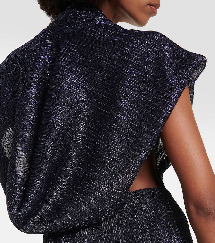 Costarellos Gathered metallic pliss√É¬© gown
