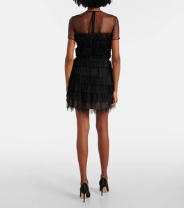 Costarellos Hayla tulle and chantilly lace minidress