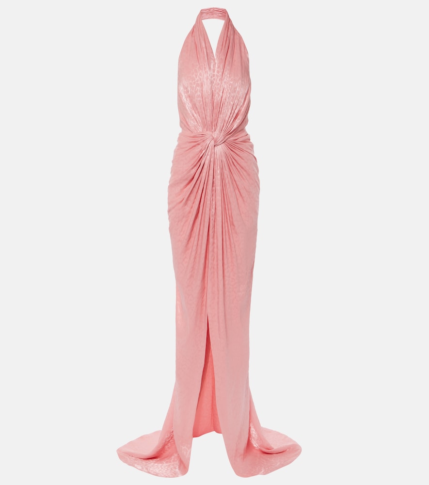 Costarellos Joa draped metallic georgette gown. Costarellos Joa 金属光泽乔其纱垂褶礼服