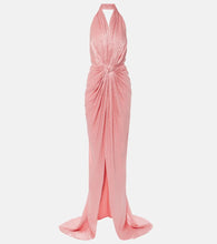 Costarellos Joa draped metallic georgette gown