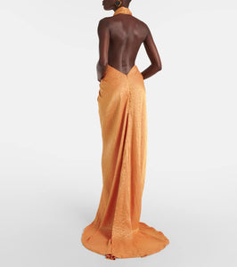 Costarellos Joa gathered halterneck gown