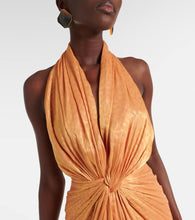Costarellos Joa gathered halterneck gown