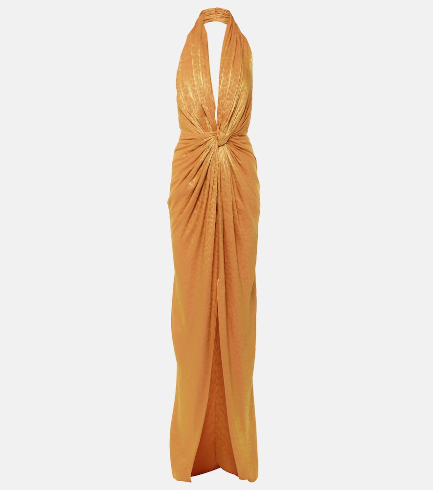 Costarellos Joa gathered halterneck gown. Costarellos Joa 露背褶皱礼服