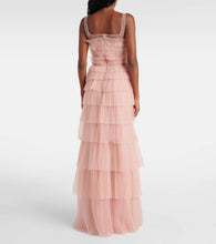 Costarellos Kali embellished pliss√É¬© tiered gown