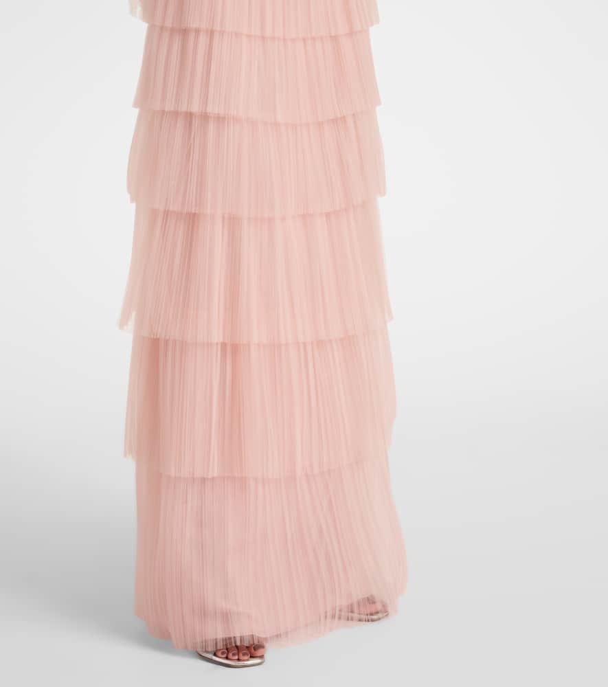 Costarellos Kali embellished pliss√É¬© tiered gown