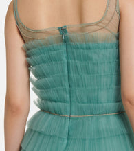 Costarellos Kali embellished tulle-trimmed pliss√É¬© gown