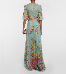 Costarellos Liana embroidered Chantilly lace gown
