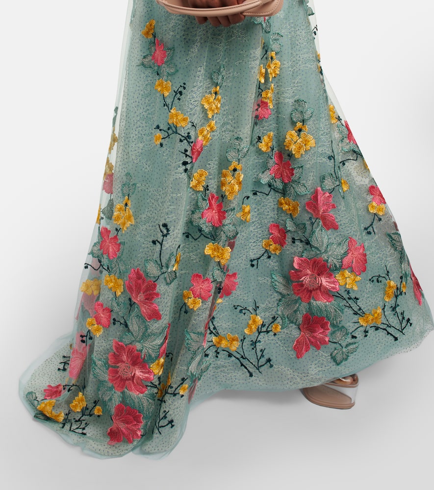 Costarellos Liana embroidered Chantilly lace gown