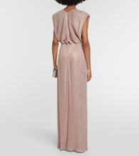 Costarellos Metallic pleated gown