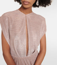 Costarellos Metallic pleated gown