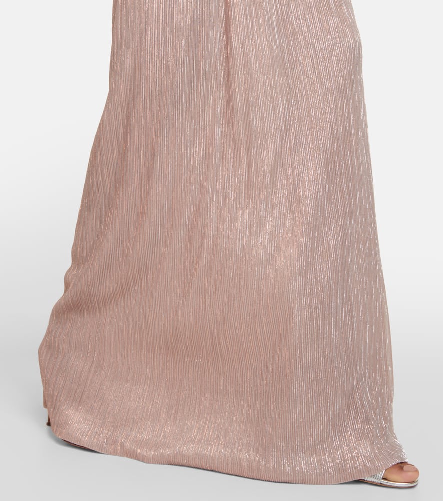 Costarellos Metallic pleated gown