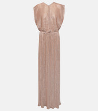 Costarellos Metallic pleated gown