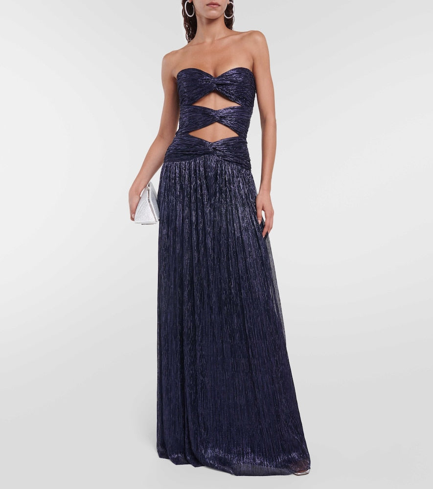 Costarellos Moreau cut-out metallic pliss√É¬© gown