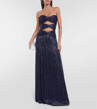Costarellos Moreau cut-out metallic pliss√É¬© gown