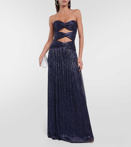 Costarellos Moreau cut-out metallic pliss√É¬© gown