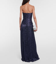 Costarellos Moreau cut-out metallic pliss√É¬© gown