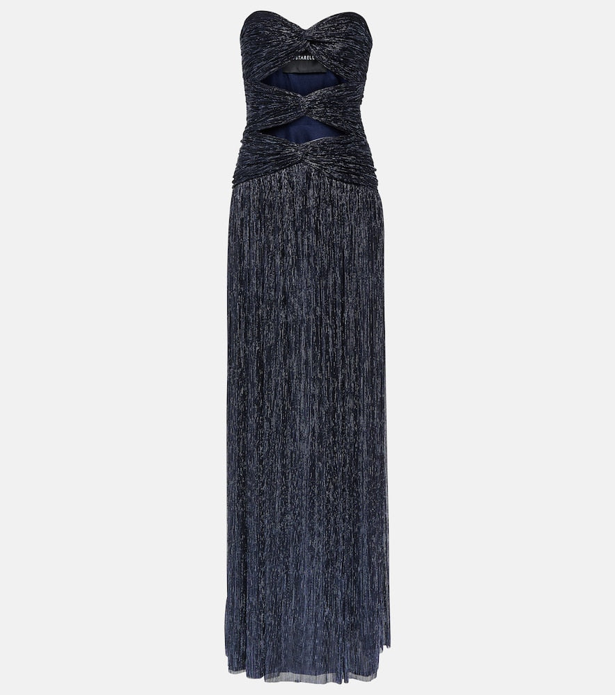 Costarellos Moreau cut-out metallic pliss√É¬© gown. Costarellos Moreau 镂空金属褶皱礼服