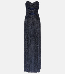 Costarellos Moreau cut-out metallic pliss√É¬© gown