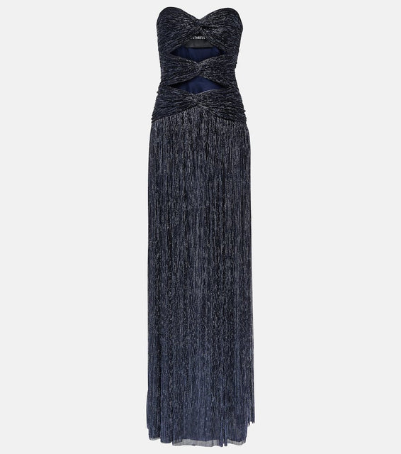 Costarellos Moreau cut-out metallic pliss√É¬© gown