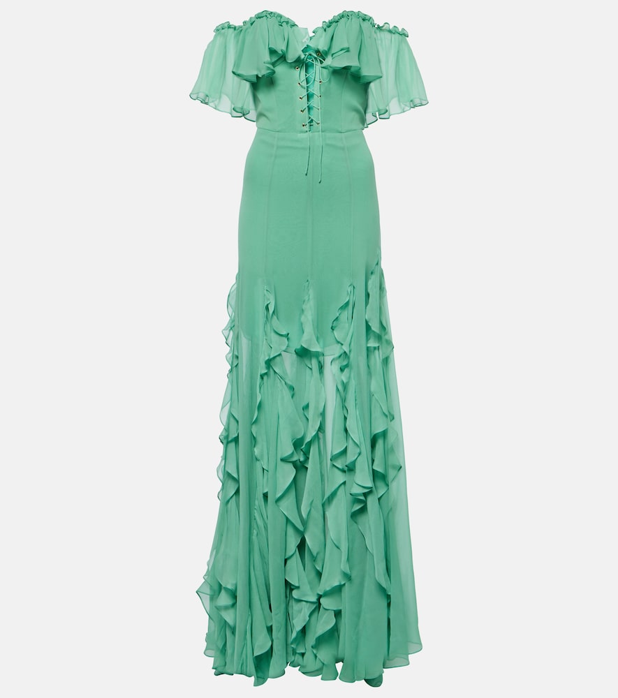 Costarellos Off-shoulder corset silk gown. 科斯塔雷洛斯露肩紧身丝绸礼服