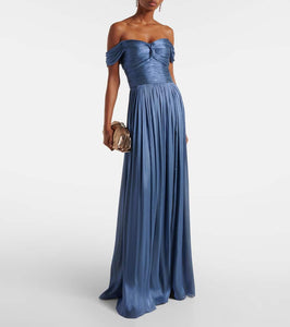 Costarellos Ruched off-shoulder gown