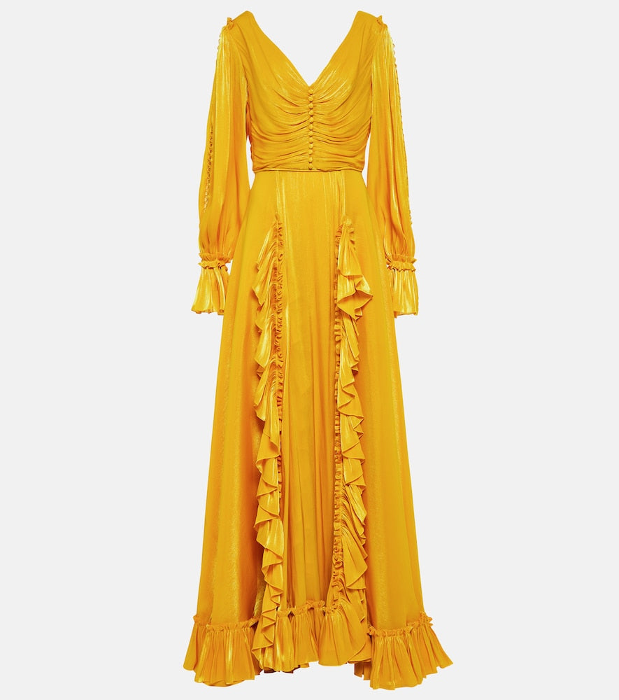 Costarellos Ruffle-trimmed gown. 科斯塔雷洛斯荷叶边礼服