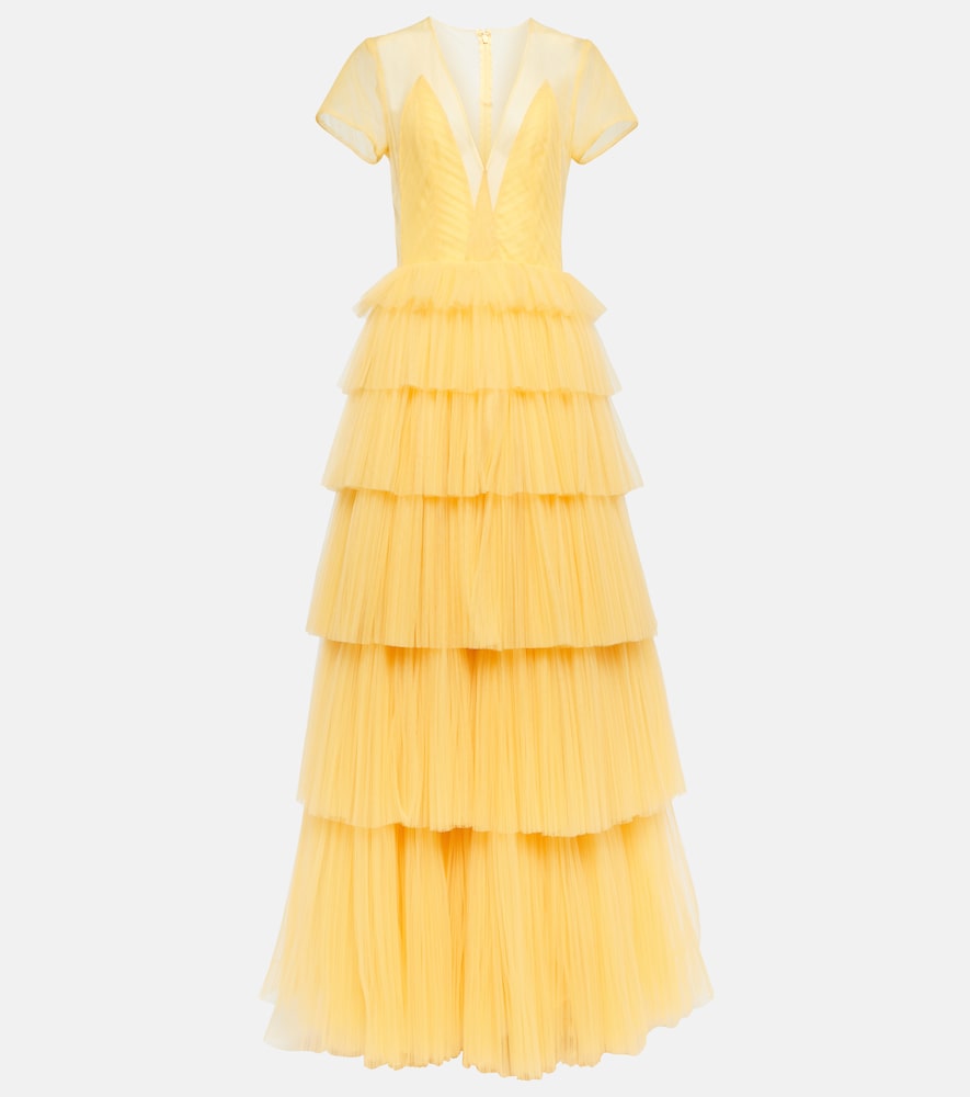 Costarellos Ruffled tulle gown. Costarellos 褶皱薄纱礼服