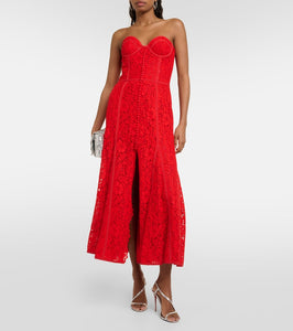 Costarellos Sharie bustier lace midi dress