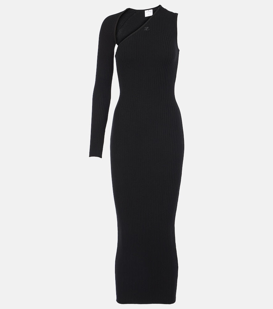 Courreges Asymmetric ribbed-knit midi dress. Courreges 不对称罗纹针织中长连衣裙