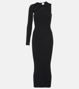 Courreges Asymmetric ribbed-knit midi dress