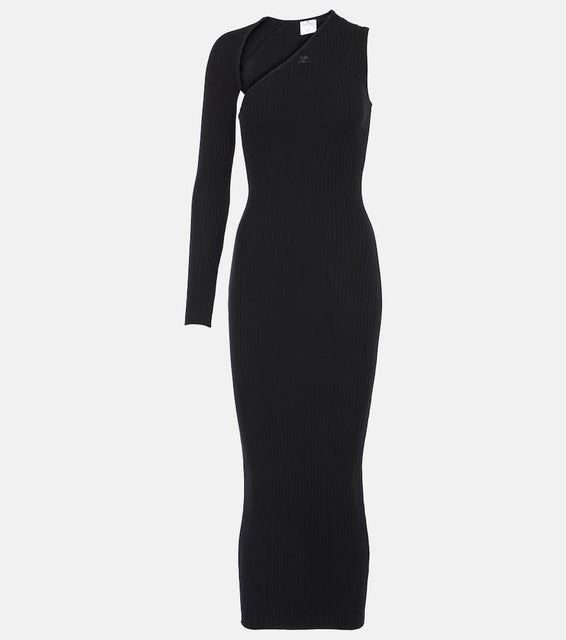 Courreges Asymmetric ribbed-knit midi dress