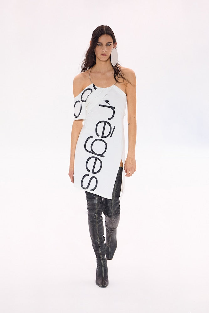 Courreges Logo off-shoulder cotton minidress