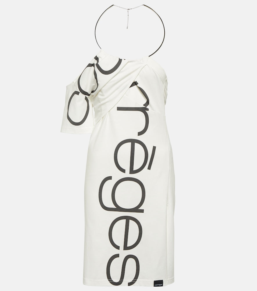 Courreges Logo off-shoulder cotton minidress. Courreges Logo 露肩棉质迷你连衣裙