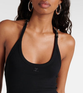 Courreges Ribbed-knit cotton-blend jersey minidress