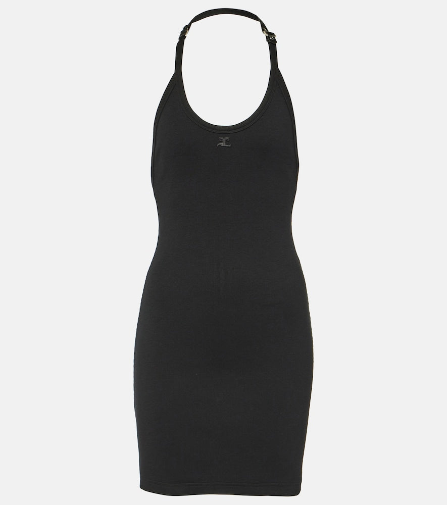 Courreges Ribbed-knit cotton-blend jersey minidress. Courreges 罗纹针织棉混纺迷你连衣裙