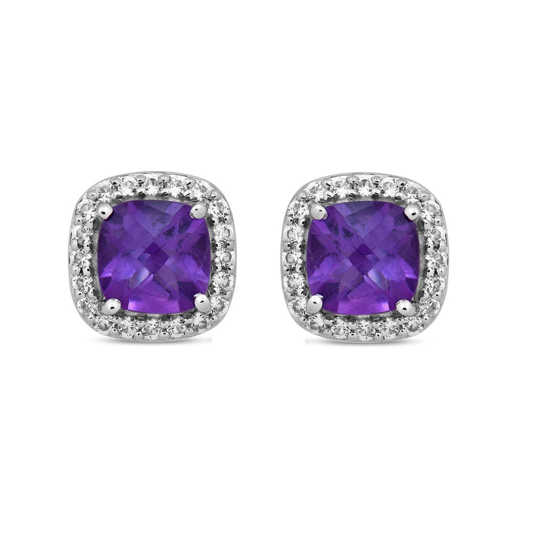 Created Amethyst and White Sapphire Halo Earrings