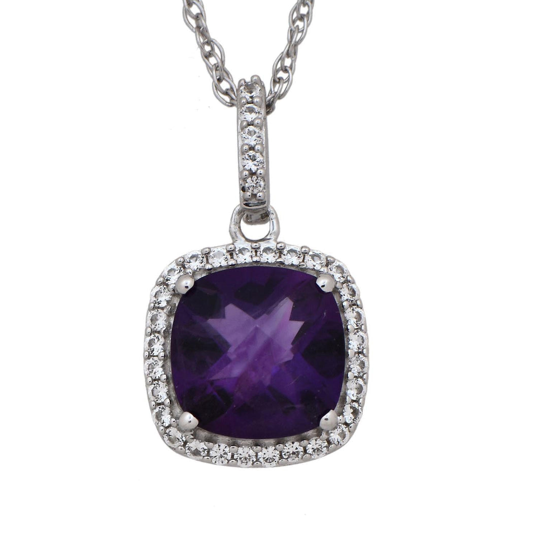 Created Amethyst and White Sapphire Halo Pendant Necklace