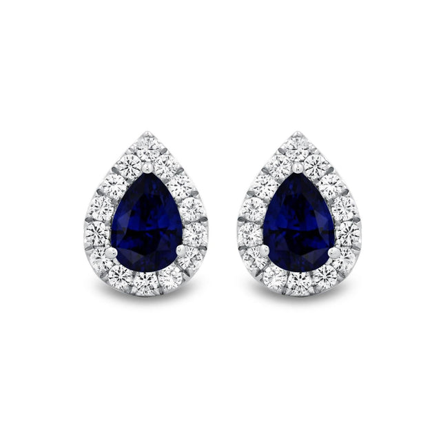 Created Blue Sapphire and Created White Sapphire Halo Earrings