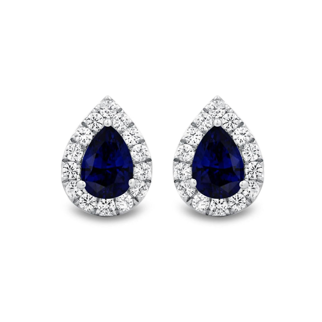 Created Blue Sapphire and Created White Sapphire Halo Earrings